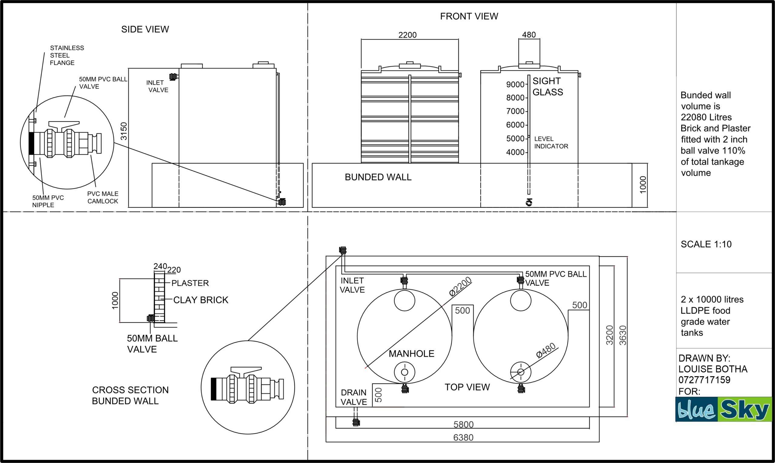 Engineering site plan of Blue Sky AdBlue® installation with two 10,000L tanks and bunded wall system